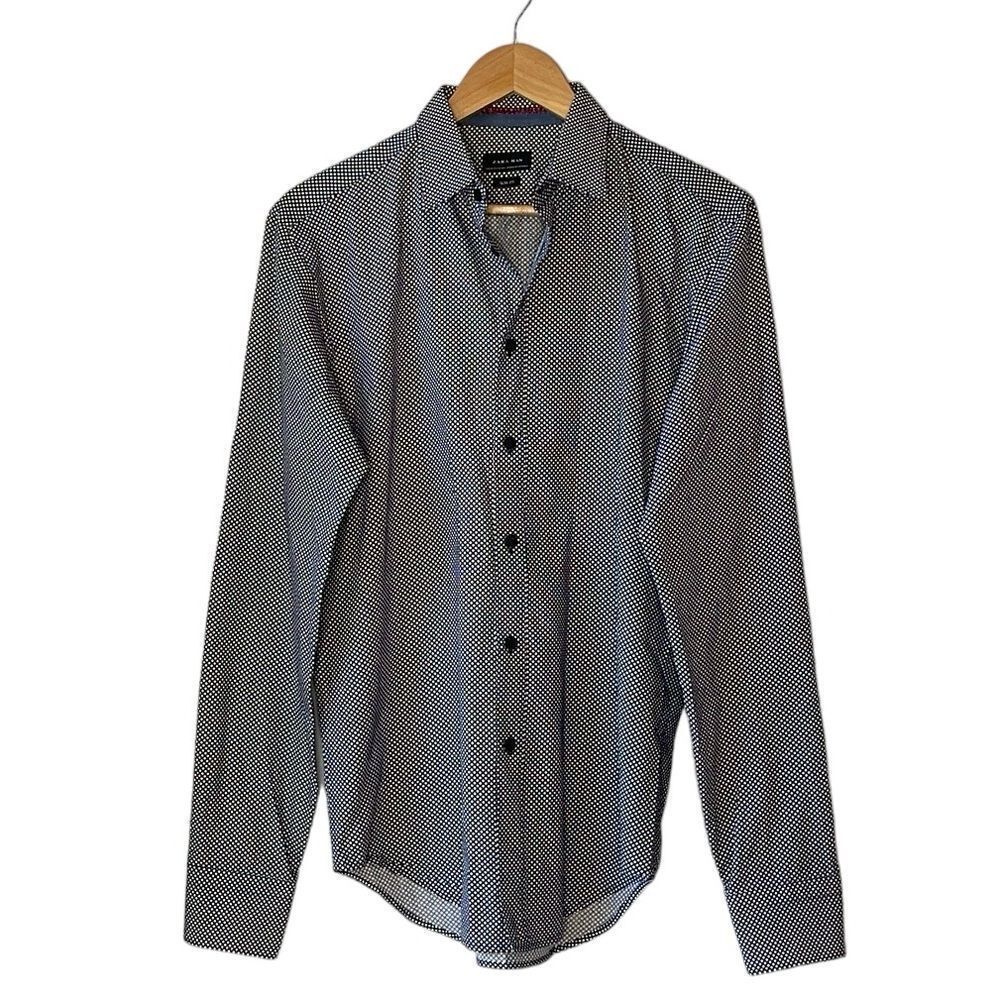 Zara Man Blue Polkadot Dress Shirt Button Down Slim Fit M